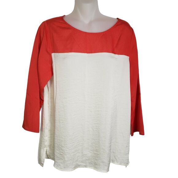 The Limited Womens Top Medium Color Block Red Ivory 3/4 Sleeve High Low Round - Picture 1 of 9